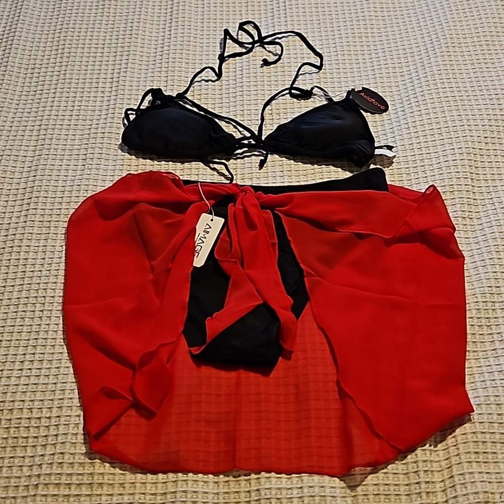 3 Piece Swim Set Bikini & Wrap Sz.L AvidloveBikini/ Aimage cover up NWT - Picture 4 of 8